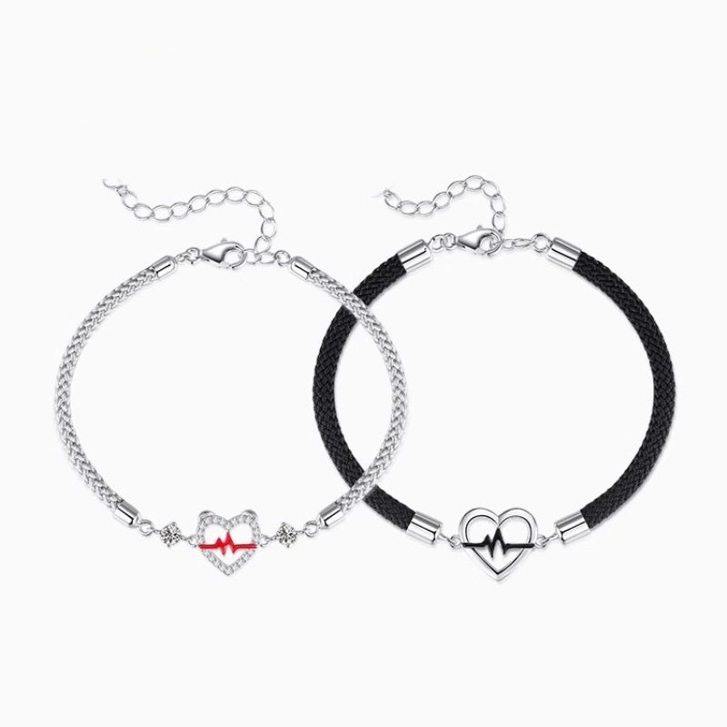 Sølv hjerteslag signal par armbånd til mænd og kvinder, let luksus og high-end hjerteslag signal armbånd_voghion.com