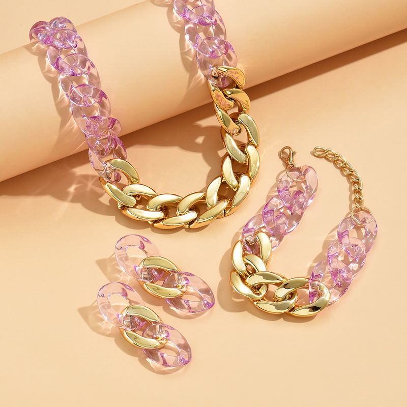 Schlichte, übertriebene, transparente Halskette aus Acryl, Armband, Ohrringe, modisches 3-teiliges Set, modische Hipster-Hip-Hop-Accessoires_voghion.com