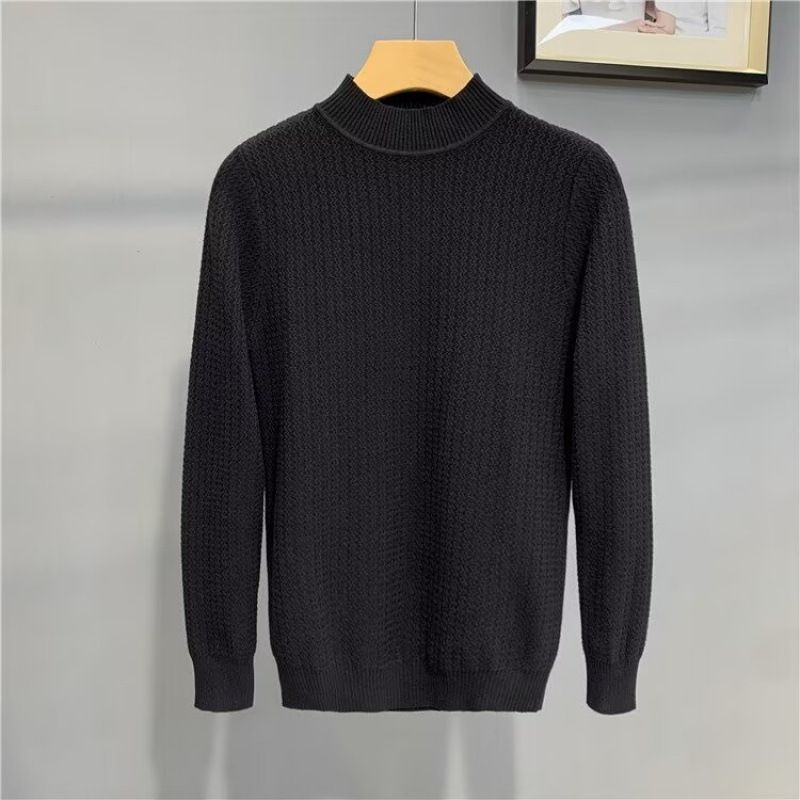 Maglione da uomo alla moda, nuovo, slim fit, a mezza altezza, a maniche lunghe, con base a strisce ondulate alla moda giovanile, e maglione_voghion.com