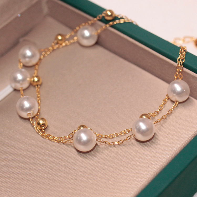 Imitation Pearl Chain & Link Bracelets Bracelet Double Couche Avec Charme Féminin Bijoux De Mode Accessoires_voghion.com