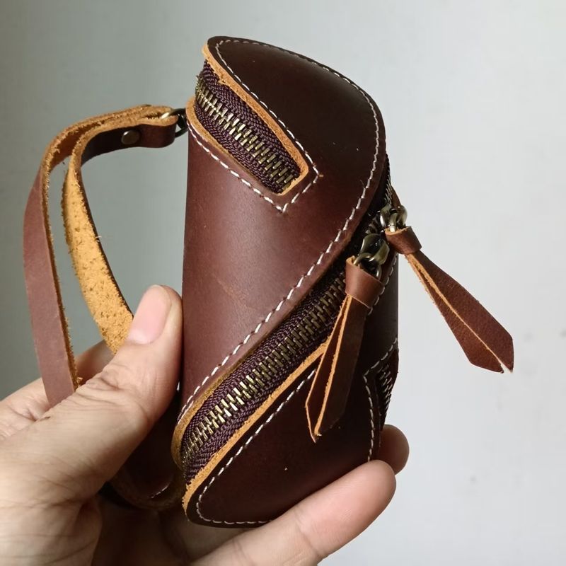 Kreativer Crazy Horse Reißverschluss-Kartenhalter aus echtem Leder für die Autotür für Männer und Frauen_voghion.com