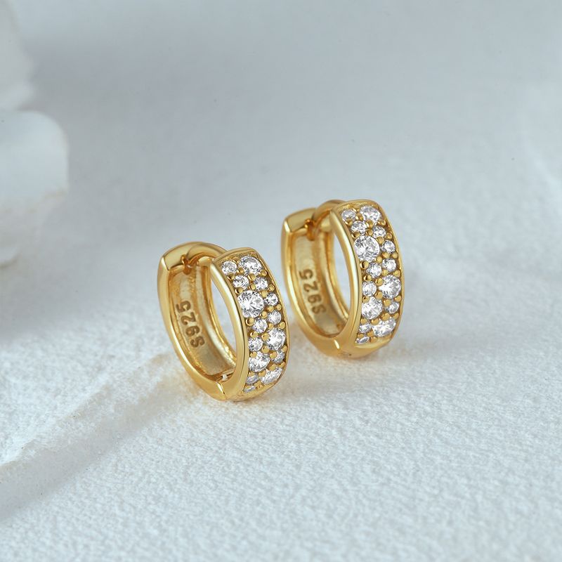 Women's Jewelry Simple S925 Sterling Silver Classic Light Luxury Personality Double Row Diamond Earrings Huggie Earring_voghion.com
