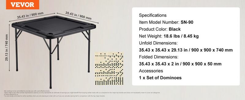VEVOR Mahjong Table 4 Player Folding Card Table & 4 Cup Holders Chip Trays Black_voghion.com