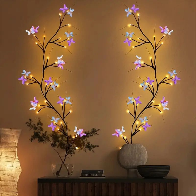Lampada a LED in rattan, decorazione da parete, lampada a farfalla, lampada a ramo, parete da arrampicata, lampada in rattan, salice magico, pianta artificiale, lampada a vite_voghion.com