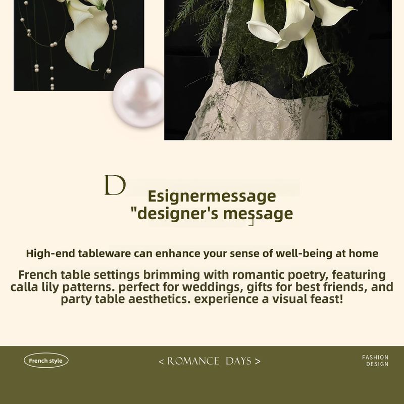 French Calla Lily Tableware Set Home Light Luxury High-end Ceramic Bowl Plate Box New Wedding Gift_voghion.com