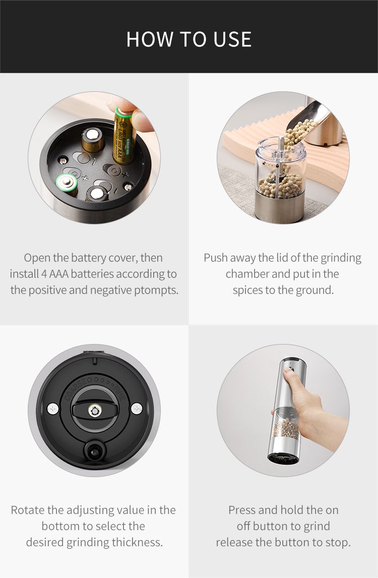Electric Automatic Mill Pepper And Salt Grinder With LED Light Adjustable Coarseness Grinder Kitchen Tools_voghion.com