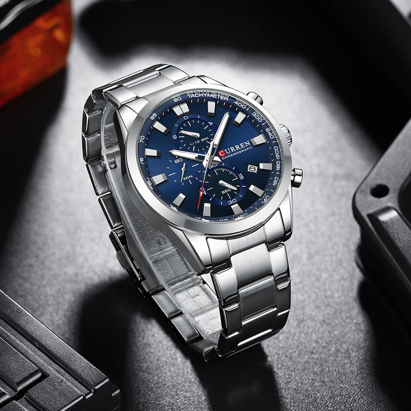 Men's Waterproof Multifunction Quartz Watch With Date Display, Stainless Steel Case, Mineral Crystal, And Alloy Strap For Business And Casual Wear_voghion.com