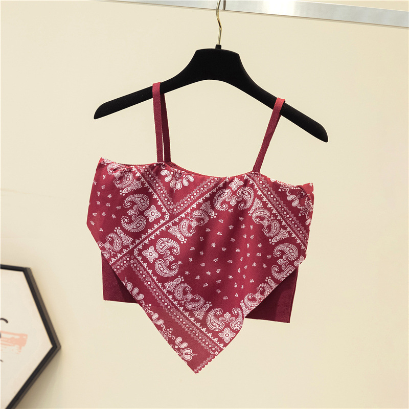 Street Style Cashew Flower Printed Suspender Top Women's Slim Fit, Versatile And Slimming Short Style, Paired With_voghion.com