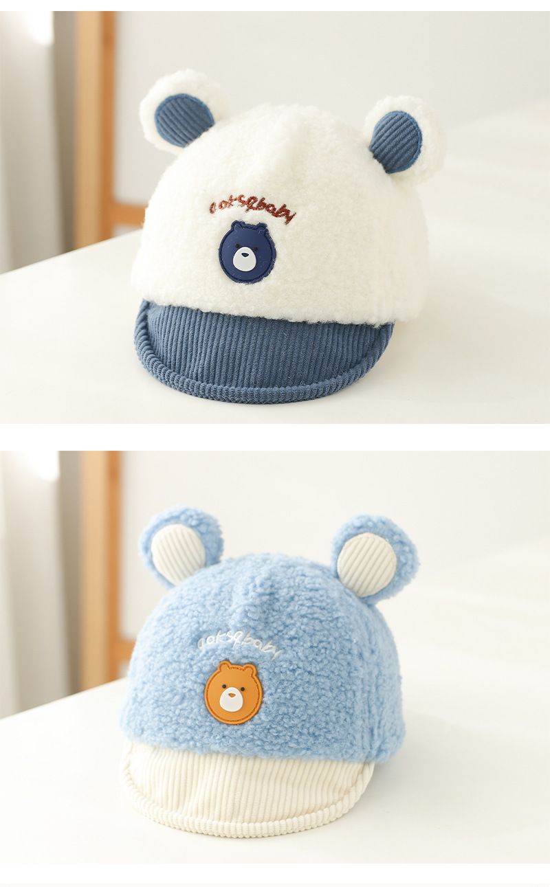 Cappello invernale per bambini stile 0-12 mesi, berretto a forma di orso con becco d'anatra, caldo parasole, cappello a tesa morbida all'ingrosso_voghion.com