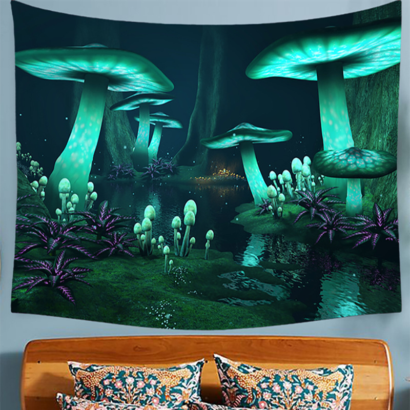 Super large background cloth, fantasy mushroom house, bedside bedroom, tapestry, wall cloth decoration, Nordic ins_voghion.com