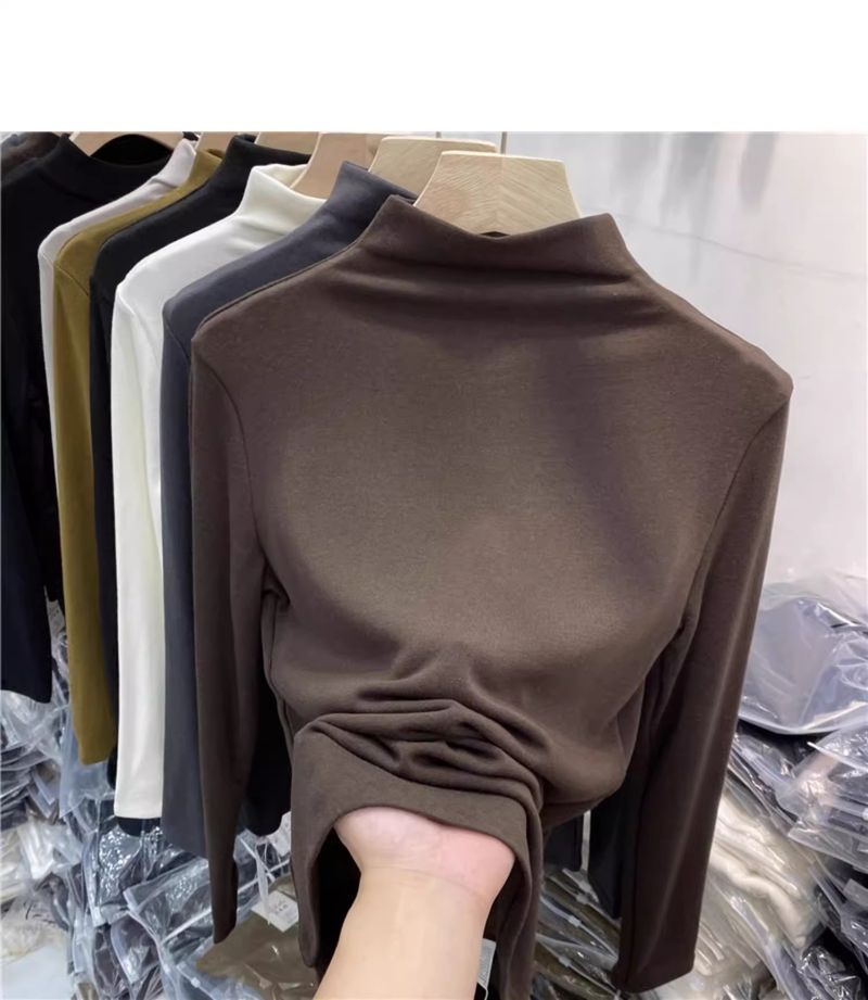 Damenbekleidung Damen-Thermo-Basisschichthemd mit Halbrollkragen – Weich gefüttertes Slim-Fit-Langarm-T-Shirt mit Fleecefutter für Herbst und Winter_voghion.com