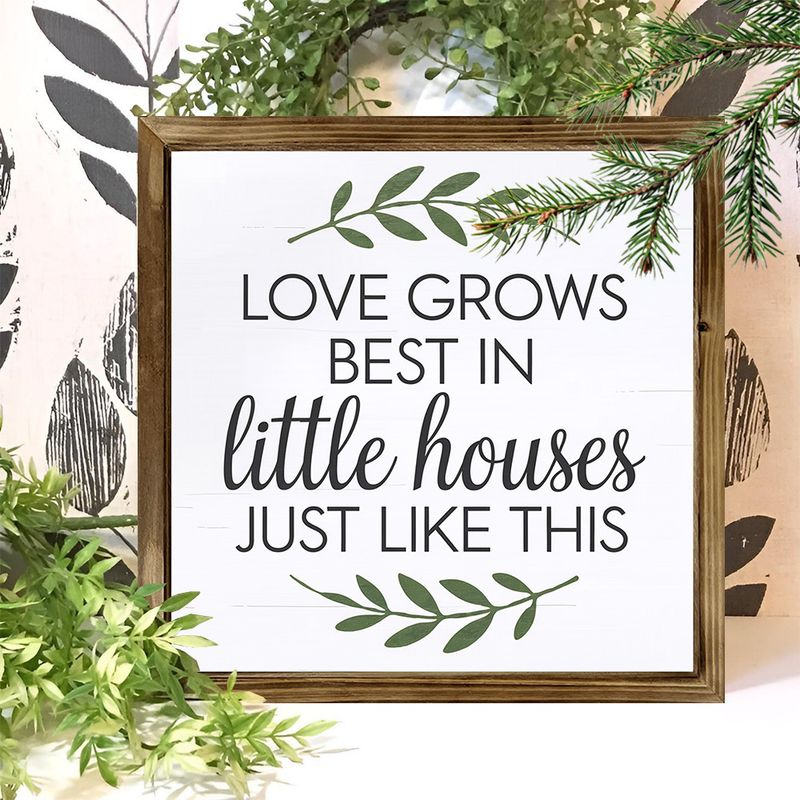 8x8" Rustic 'Love Grows Best In Little Houses' Wood Sign - Inspirational Wall Art For Living Room/Office, No Batteries Needed, Unique Gift_voghion.com
