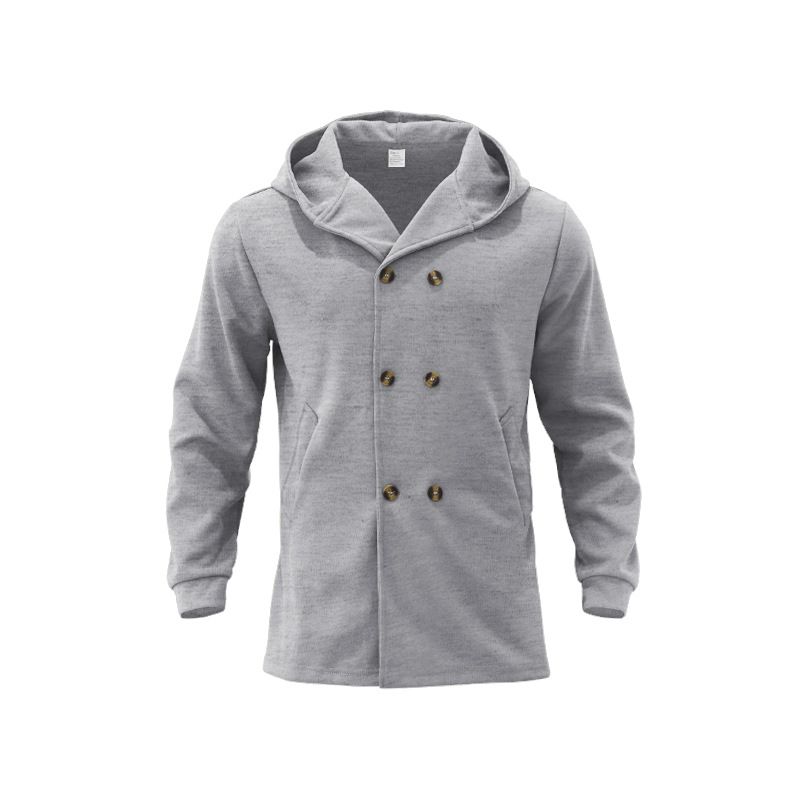 Autumn Solid Color Mid-Length Double-Breasted Trench Coat Men's Casual Turn-Down Collar Hooded Overcoat_voghion.com