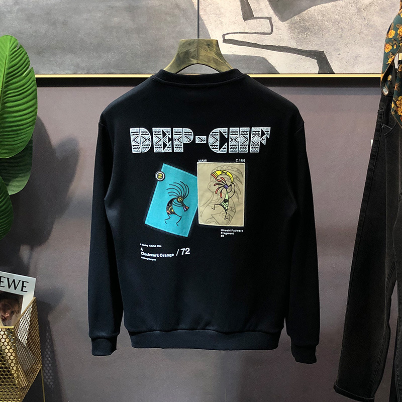 Korean slim fit trendy label with printed pullover on the back, long sleeved hoodie for men's new casual and handsome_voghion.com
