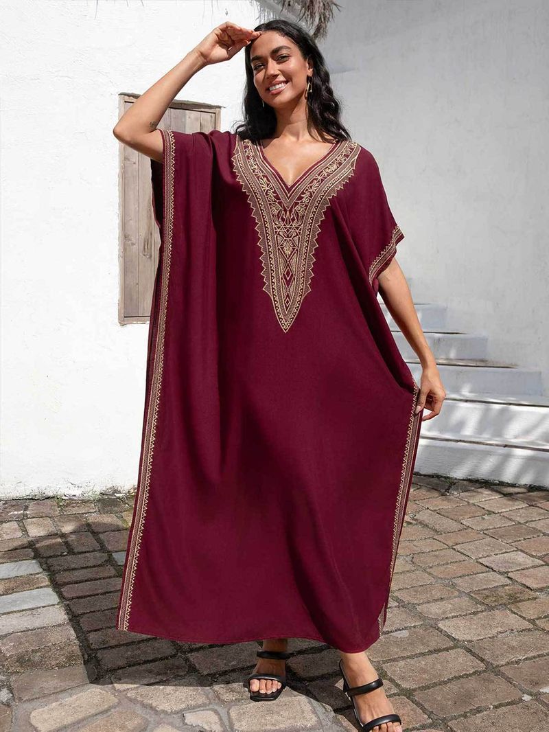 Copricostume da spiaggia da donna, in cotone, con ricami dorati, per le feste_voghion.com