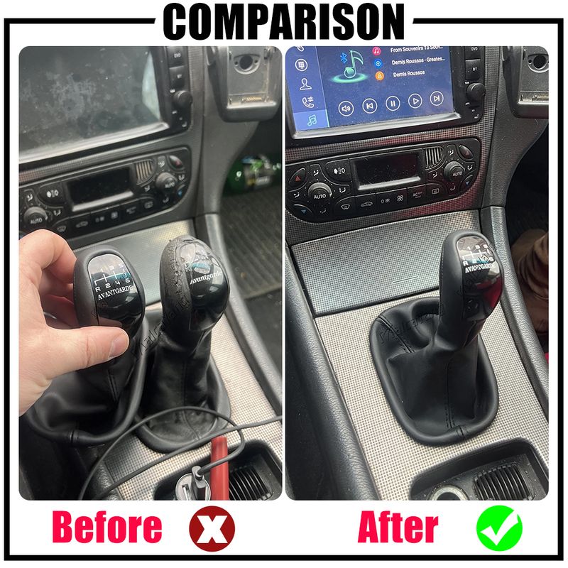 6 Speed Car Gear Shift Knob Lever Shifter With Leather Dust-Proof Cover For Mercedes Benz C Class W203 S203 C180 C200_voghion.com
