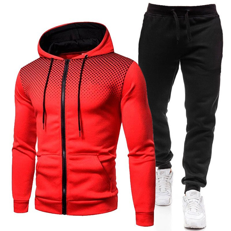 2024 Efterår og vinter Nye ensfarvede fleece sweaterbukser til mænd Casual lynlås sportshat sæt_voghion.com