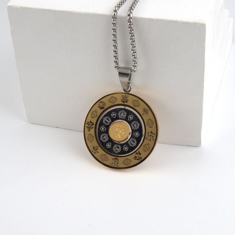 Classic and Creative Titanium Round Card Rotatable Twelve Zodiac Signs, Nine Palaces, Eight Trigrams, Manjusri Pendant,_voghion.com