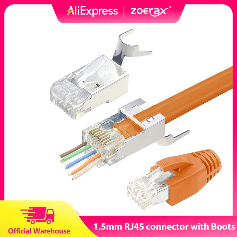 Connecteurs RJ45 blindés Catsh/CatshshA ZOERAX, lot de 10/30/50 pièces, fiches modulaires plaquées or 50 μ avec serre-câbles_voghion.com