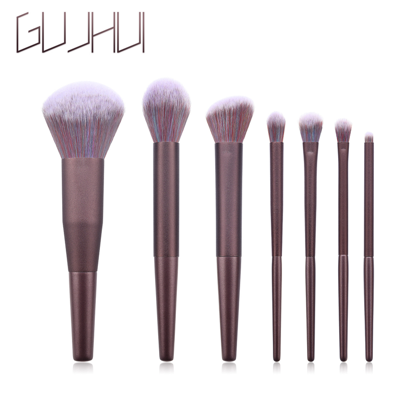 7-teiliges Make-up-Pinsel-Set, Holzgriff, Pinselspitze, lila Hemdschutz, Make-up-Tools GUJHUI_voghion.com
