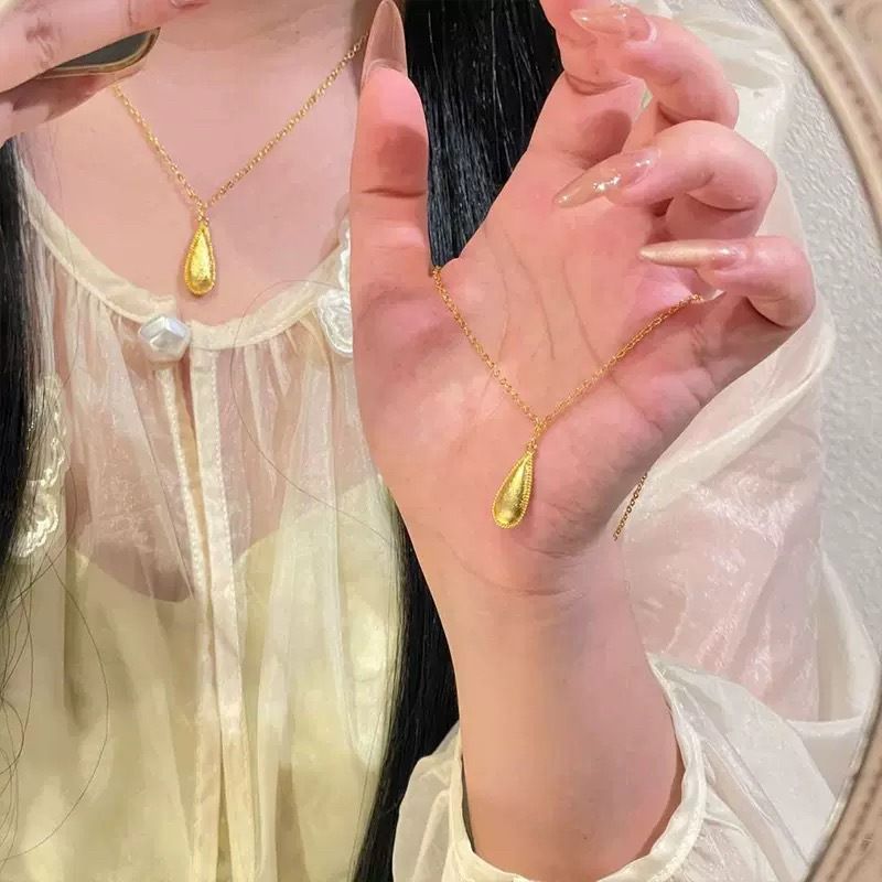 Gold shop with gold new Chinese style brushed water drop necklace women's retro clavicle chain to send girlfriend gift_voghion.com