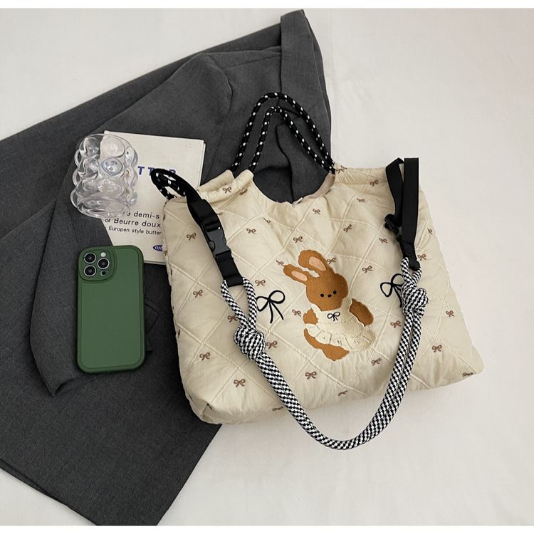 Japanese and Korean niche new down b cute embroidered rabbit ins trendy single shoulder crossbody large capacity_voghion.com