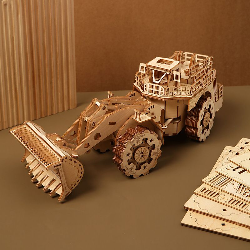 3D dreidimensionales Gabelstapler-Puzzle aus Holz, handgefertigtes Spielzeug, DIY 3D dreidimensionales Holzpuzzle, kreatives Spielzeug, Modellornament_voghion.com