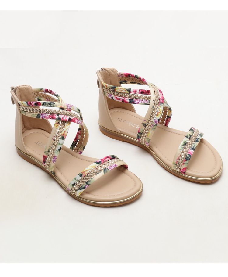Sandales plates à bout ouvert pour femmes, style féerique, avec bride florale et antidérapantes_voghion.com