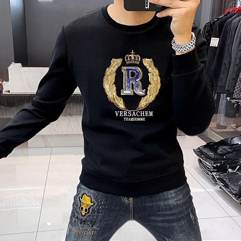 Sweatshirt men 2023 autumn winter long sleeved T-shirt embroidered sequin letter round neck shirt, middle-aged and young_voghion.com