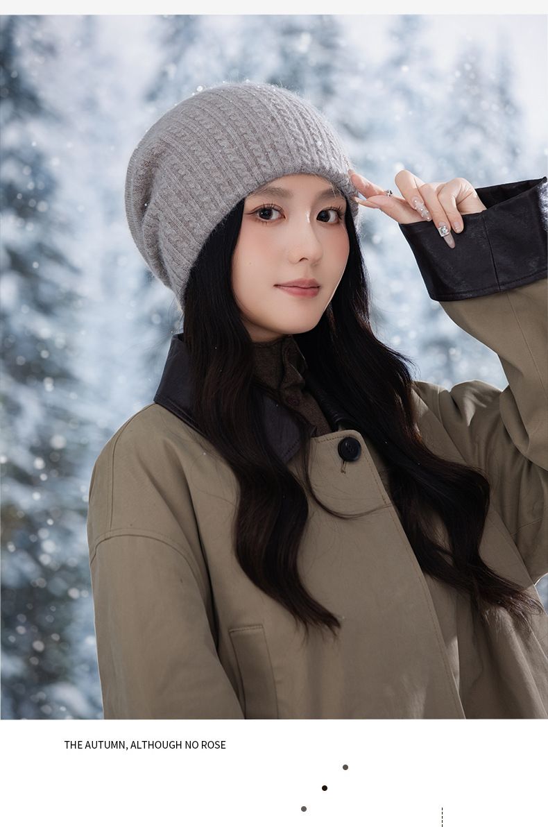 Korean Style Versatile Double C Warm Rabbit Fur Slouchy Autumn Winter Outdoor Casual Windproof Knitted Large Head_voghion.com