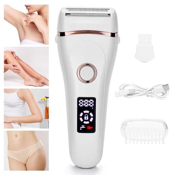 Elektrischer Rasierer, schmerzfreier Damenrasierer für Frauen, Rasierer, Haarentfernung, Trimmer für Beine und Achseln, wasserdicht, LCD-Display, USB-Aufladung_voghion.com