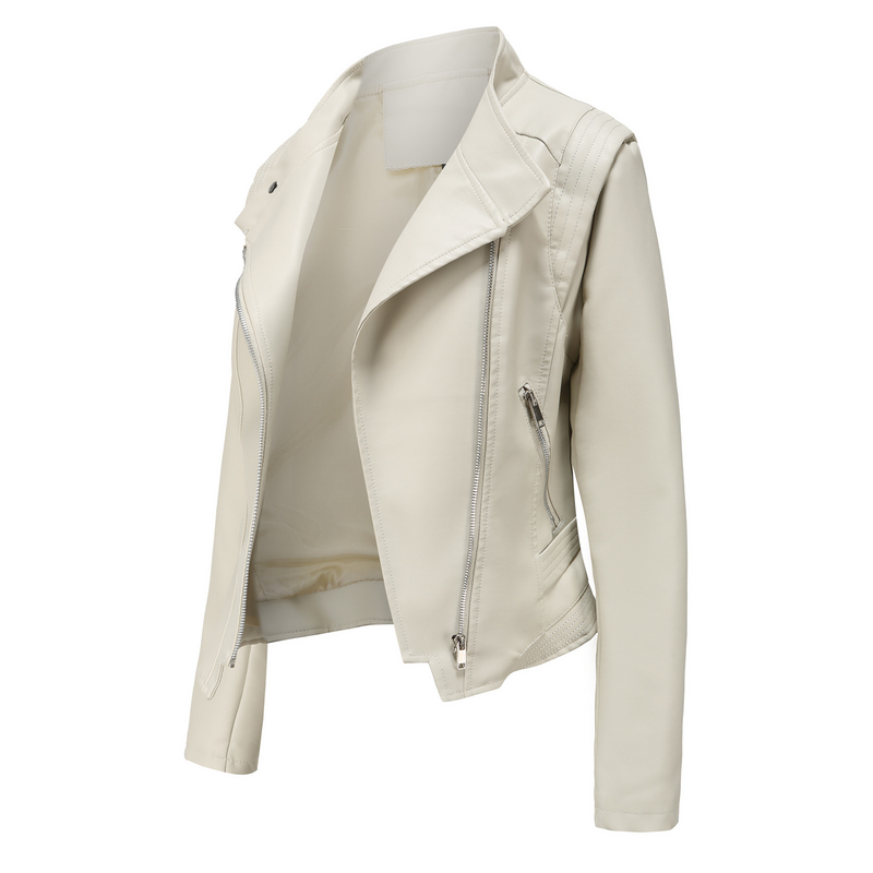 2024 New PU Lapel Slim Fit Leather Spring Autumn Thin Long Sleeve Coat Short Women's Jacket_voghion.com