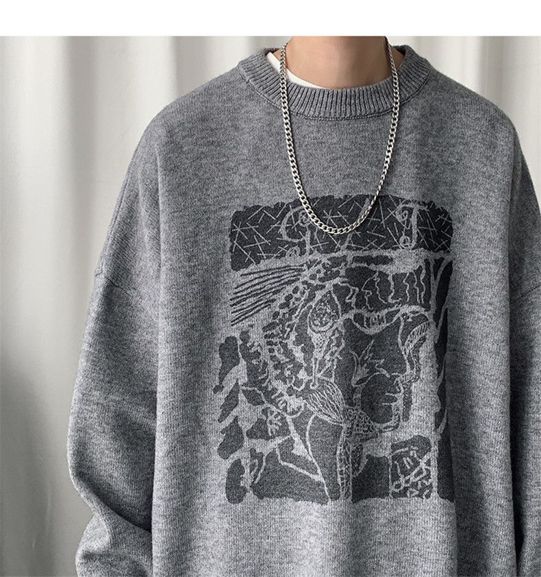 Oversized Knit Sweater – Unisex Crewneck Pullover (M-XXL, Cotton Blend, Textured Jacquard)_voghion.com