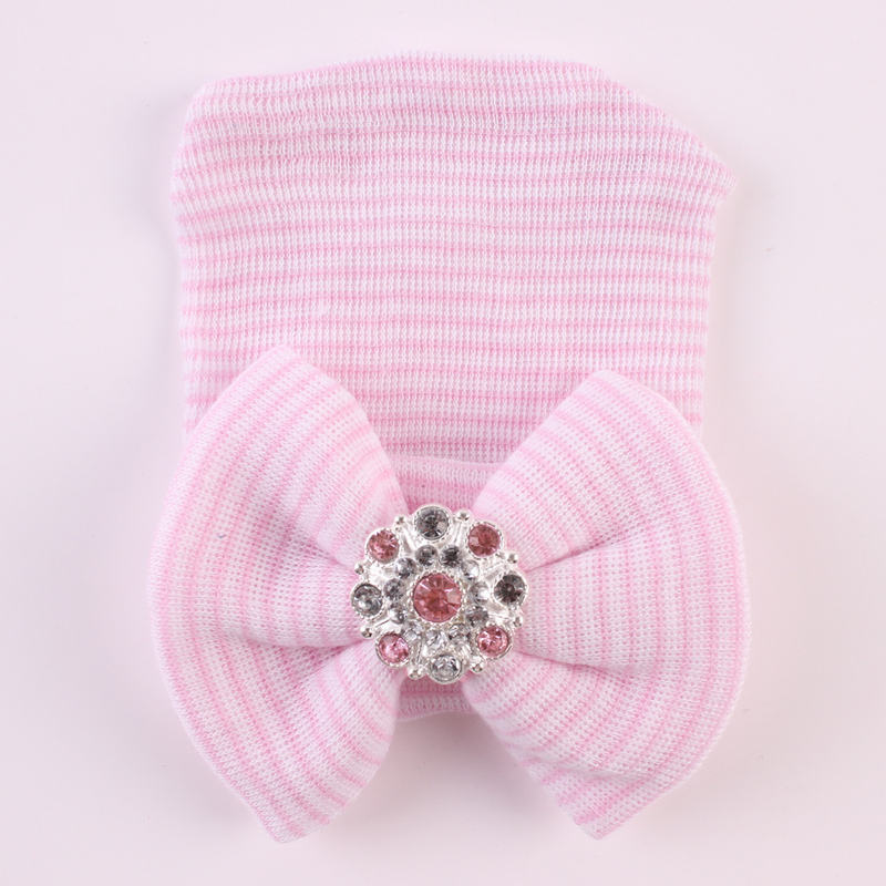 Babykleidung Babymütze Großer Schmetterling glänzender Diamant Herbst Winter Frühling Neugeborenes Baby Strickmütze Reifenmütze gestreifte Mütze_voghion.com