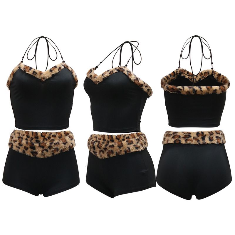 Leopard Print Two-Piece Set Women's Sexy Tie-Front Crop Top & Mini Skirt_voghion.com