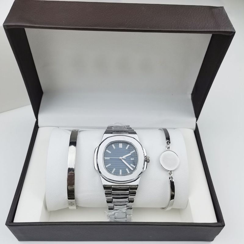 3-delat set, Nautilus-serien, herr- och kvartsklocka, stålarmband med diamant, handgranatklocka för kvinnor_voghion.com