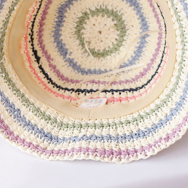 Újdonságok 2024 Női szalmakalap horgolt csíkos szivárványos UV védelemmel ellátott napellenző strandsapkák női nyári kalap sapka_voghion.com