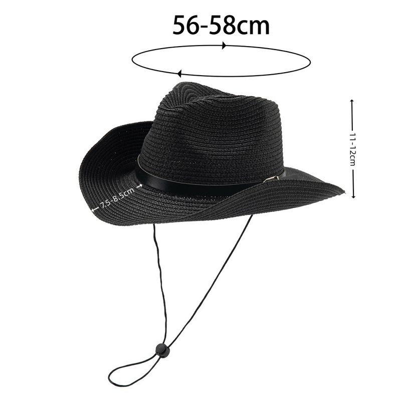 Cappello di paglia a tesa larga antivento - Cappello di protezione solare con cintura di corda regolabile per viaggi in spiaggia_voghion.com