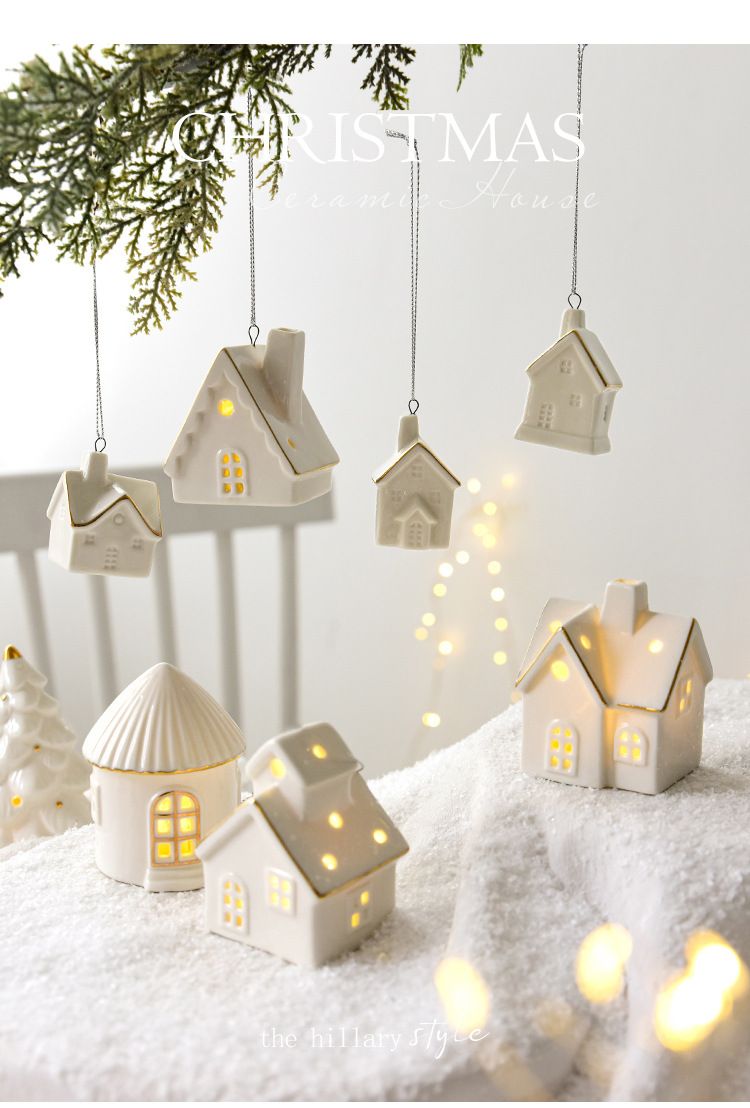NUCHI Kleines Keramikhaus-Set, Anhänger, Weihnachtsbaum, hängende Ornamentdekoration_voghion.com