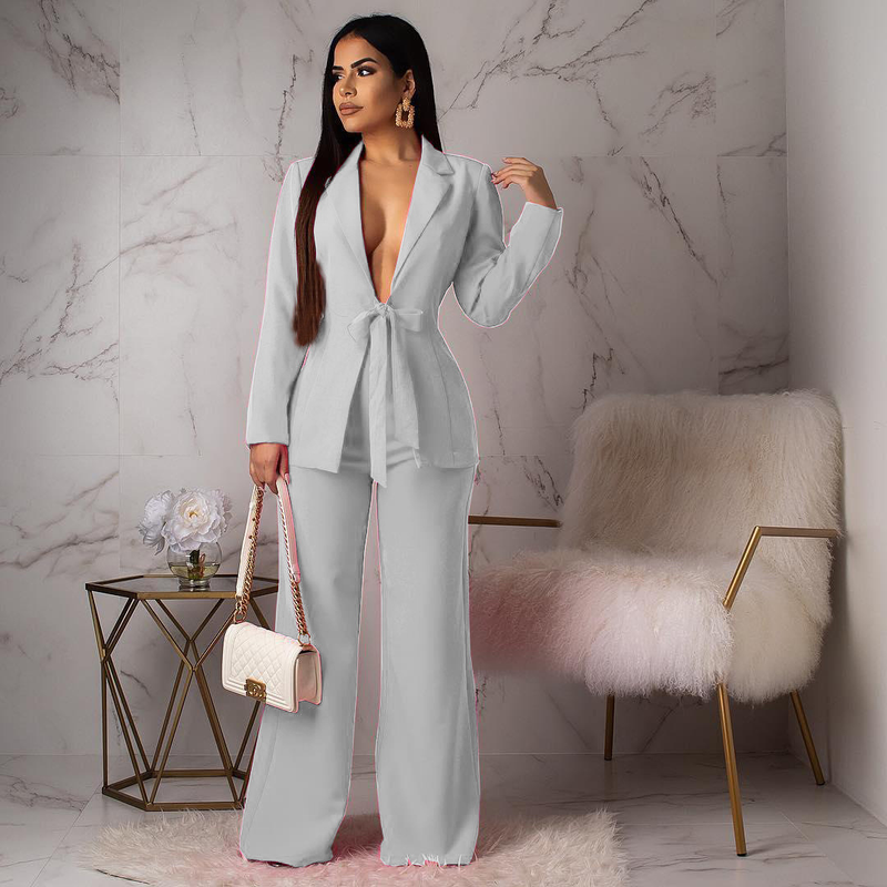 Vêtements pour femmes, petit costume avec cravate à la taille, costume deux pièces professionnel décontracté à la mode pour femmes_voghion.com