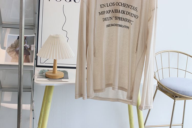 T-shirt ample à manches longues et imprimé fin, style coréen décontracté_voghion.com