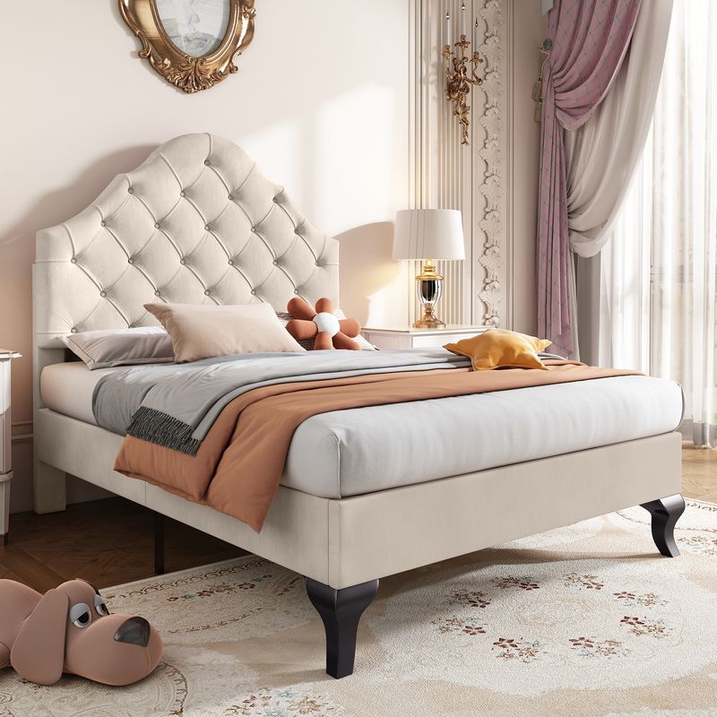 Polsterbett 90x200cm Con Verstellbarem Kopfteil, Samt, Beige_voghion.com