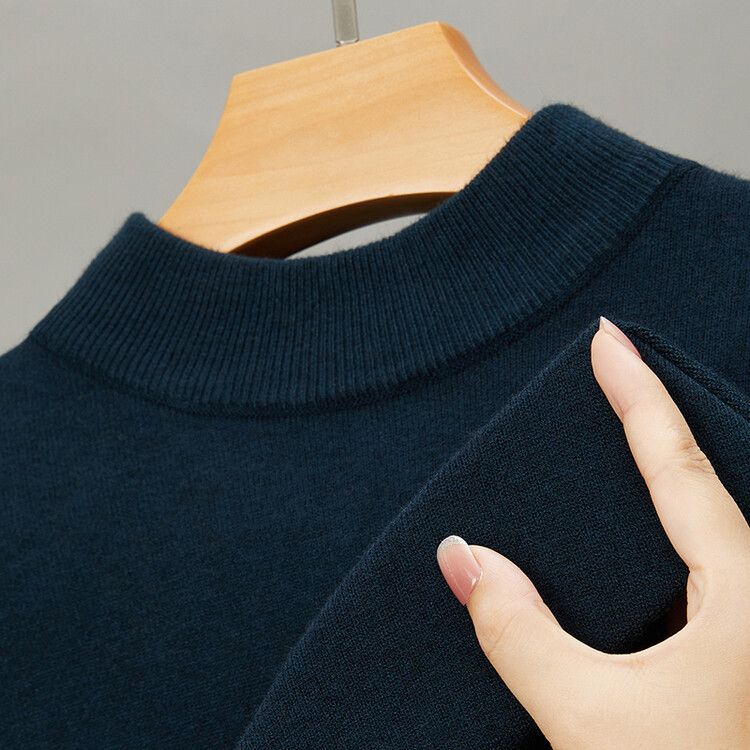 Herrenbekleidung Live-Übertragung Halbrollkragen Langarm-Strickpullover Herren Herbst und Winter Neues einfarbiges warmes Unterhemd Herren_voghion.com