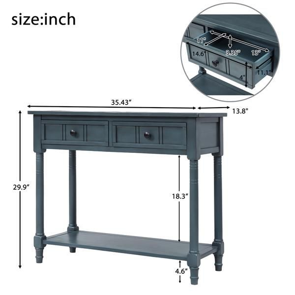 Console Table Traditional Design With Two Drawers And Bottom Shelf (Navy)_voghion.com