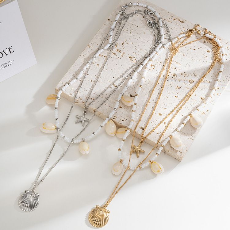 Koude Wind Parel Meerlaagse Ketting Schelp Hanger Modetrend Gepersonaliseerde Lange Halsketting Kraagketting_voghion.com