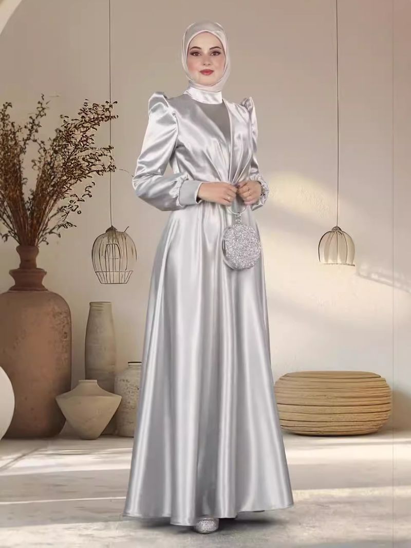 Women's Clothing New Temperament Satin Evening Dress Robe Long Muslim Burqa Dress Female_voghion.com