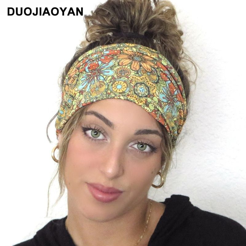 Unisex Knot Headband Color Matching Pattern Printed Sports Headband Fashion Polka Dot Wide Edge Elastic Headband_voghion.com