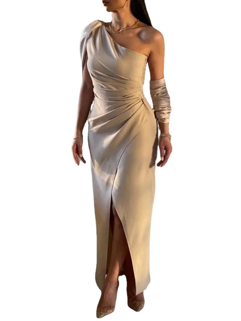 Women's Clothing Wear One Shoulder Hip Slit Evening Dress_voghion.com