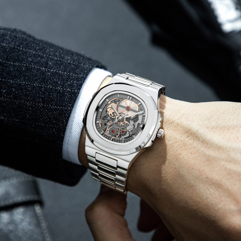 MISFOX Mechanical Nautilus Fully Automatic Hollow Business Steel Strip Waterproof Glow Brand Men's Watch_voghion.com
