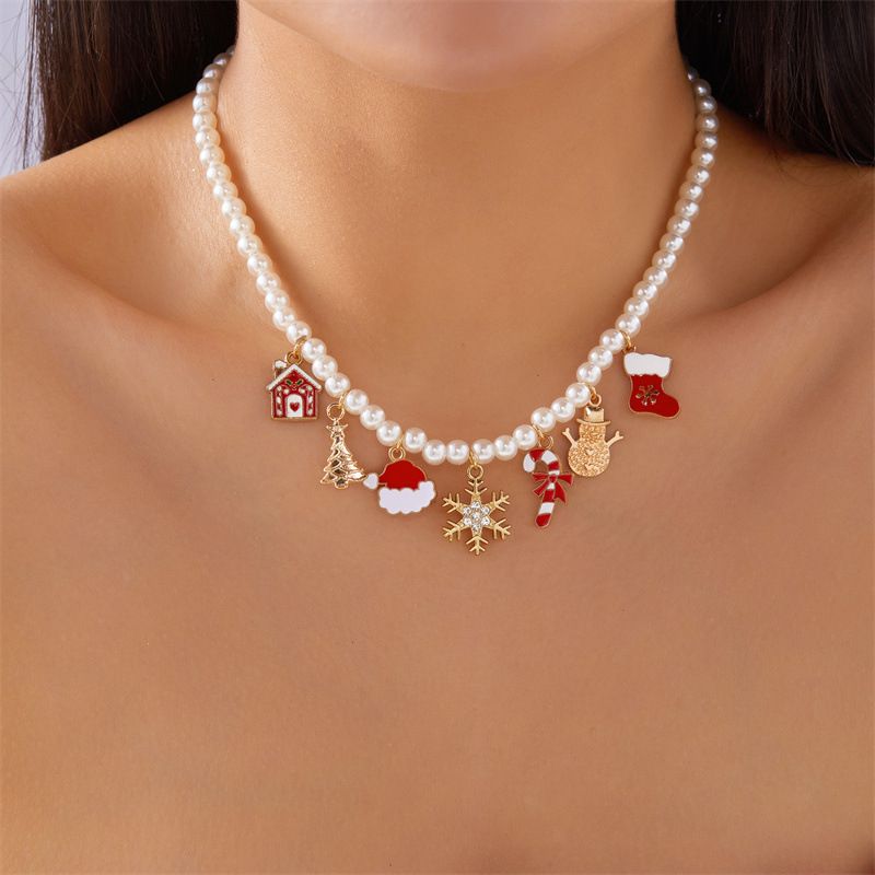 Collana di perline con ciondolo di caramelle, piccolo pupazzo di neve, biscotto europeo e americano, regalo_voghion.com